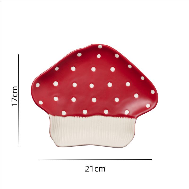 Affascinante Set di Stoviglie in Ceramica a Forma di Fungo Rosso: Tazza, Piatto da dessert, Ciotola da riso, Ciotola per noodles, Insalatiera e Cucchiaio