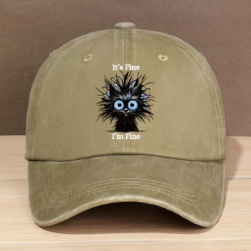 Módní Baseballová Čepice ItS Fine Im Fine s Kočičí Grafikou, Vypraná, Nastavitelná Velikost, Lehká, Odolná