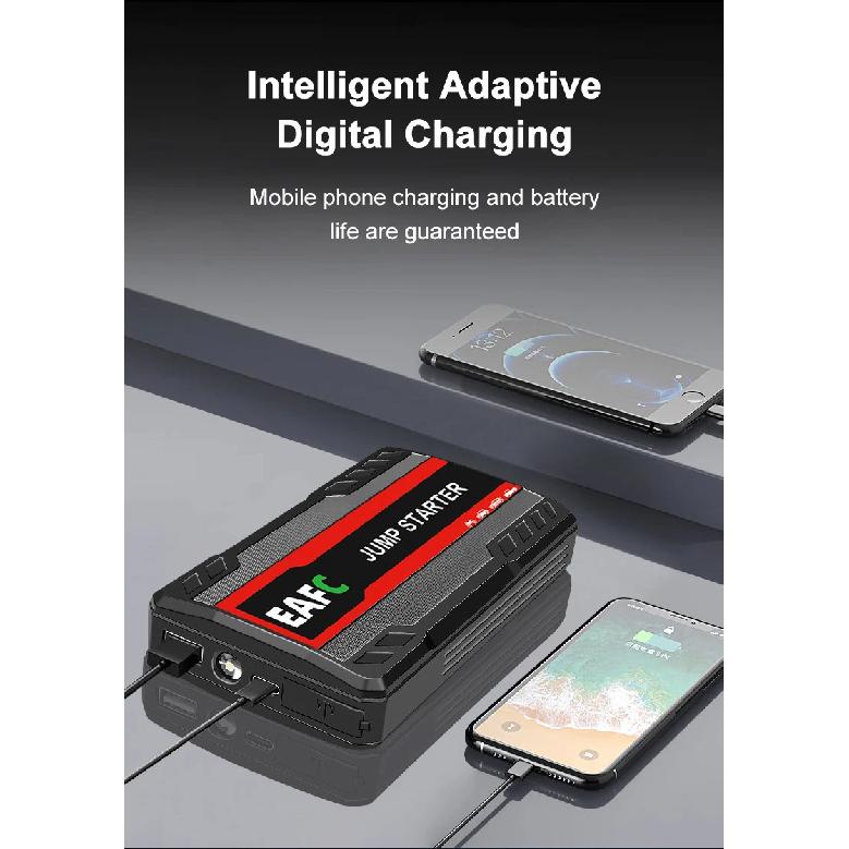 EAFC 12V Car Jump Starter Power Bank Portable Emergency Battery Booster 600A Start Device PowerBank with LED Lighting for Auto