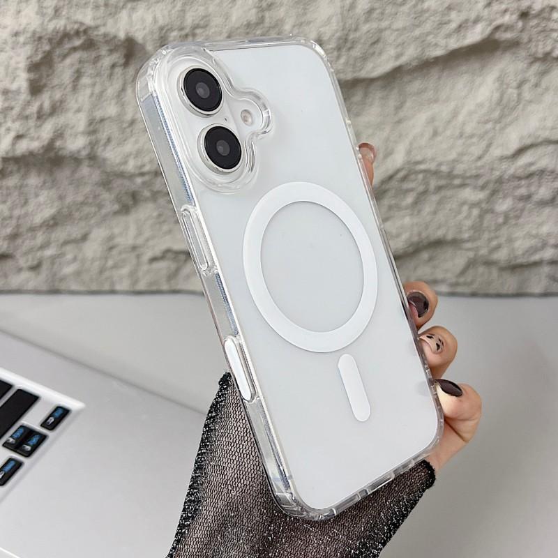 Luxury Clear Magnetic Case For MagSafe For iPhone 16 Pro Max 16 Plus Case With Camera Touch Buttons Case Wireless Charging Cover