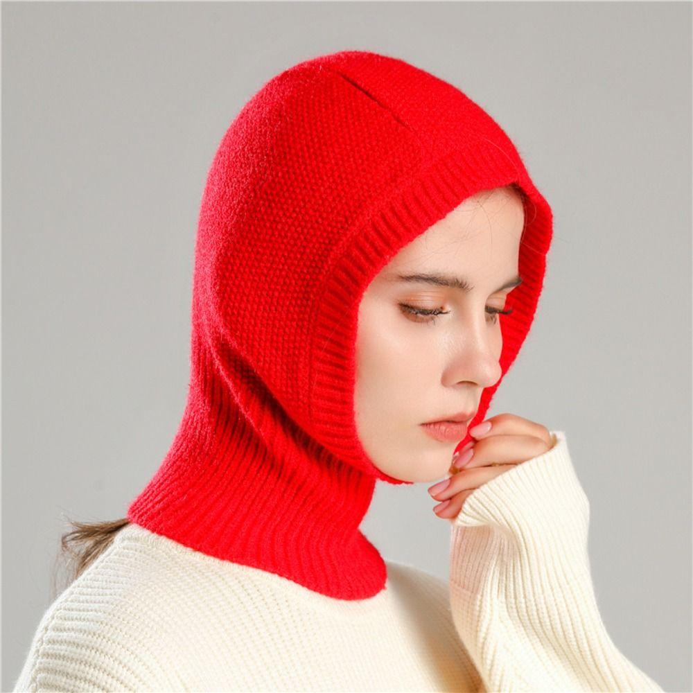 Solid Color Knitted Hooded Cap Woolen Neck Collar Beanies Cap Fashion Balaclava Hat  Outdoor