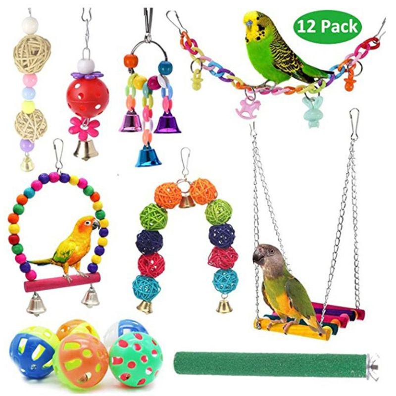 Buy 1 Set Bird Parrot Swing Chew Toys Colorful Beads Bells Standing Perches Pet Cage at