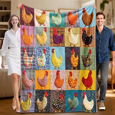 1 Piece Chicken-themed Flannel Blanket, Colorful, Soft, Suitable for Sofa, Bed, Office, All-season Use.