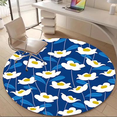1PC Floral Pattern Office Round Area Rug, Mat Suitable For Office, Under Office Chairs Bedroom Living Room Home Decor, Room Deco