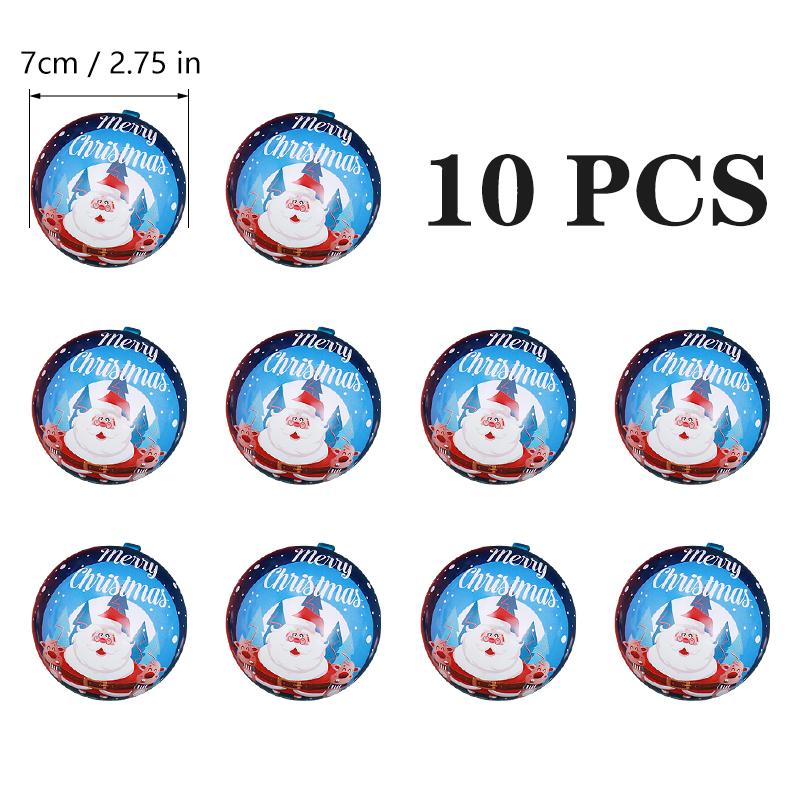 

10 шт. 7 см Рождественский шар, коробка конфет, подвеска в виде рождественской елки, жесть, детский сферический подарок, железная коробка, новогоднее украшение, канун Рождества 7x7cm
