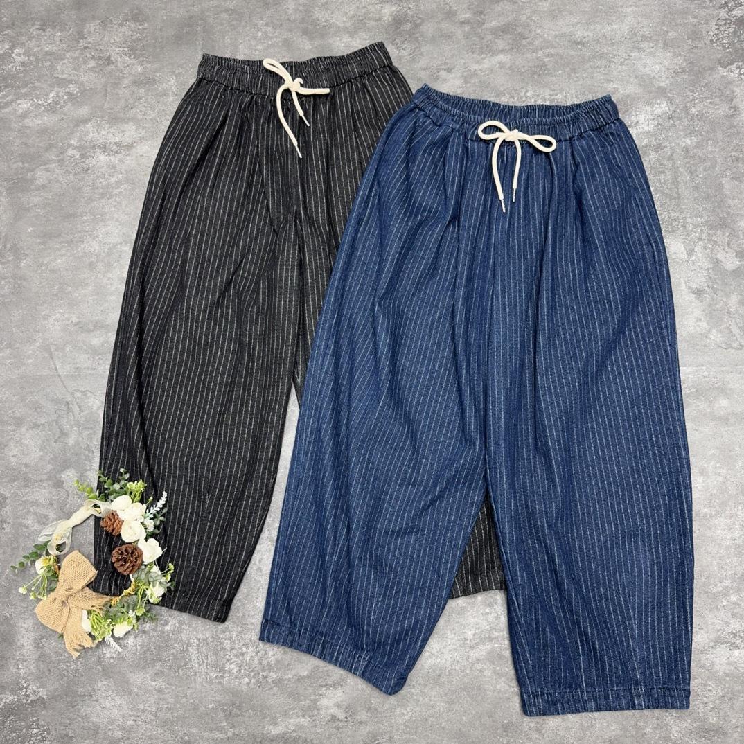 

Johnature Вертикальные полосатые потертые джинсы японские осенне-зимние корейские свободные универсальные повседневные полосатые широкие женские брюки One Size чёрный