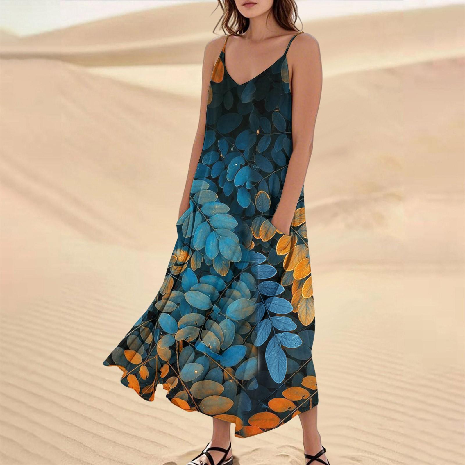 

Жіночі літні повсякденні вільні довгі пляжні сукні для відпустки XL Темно-синій