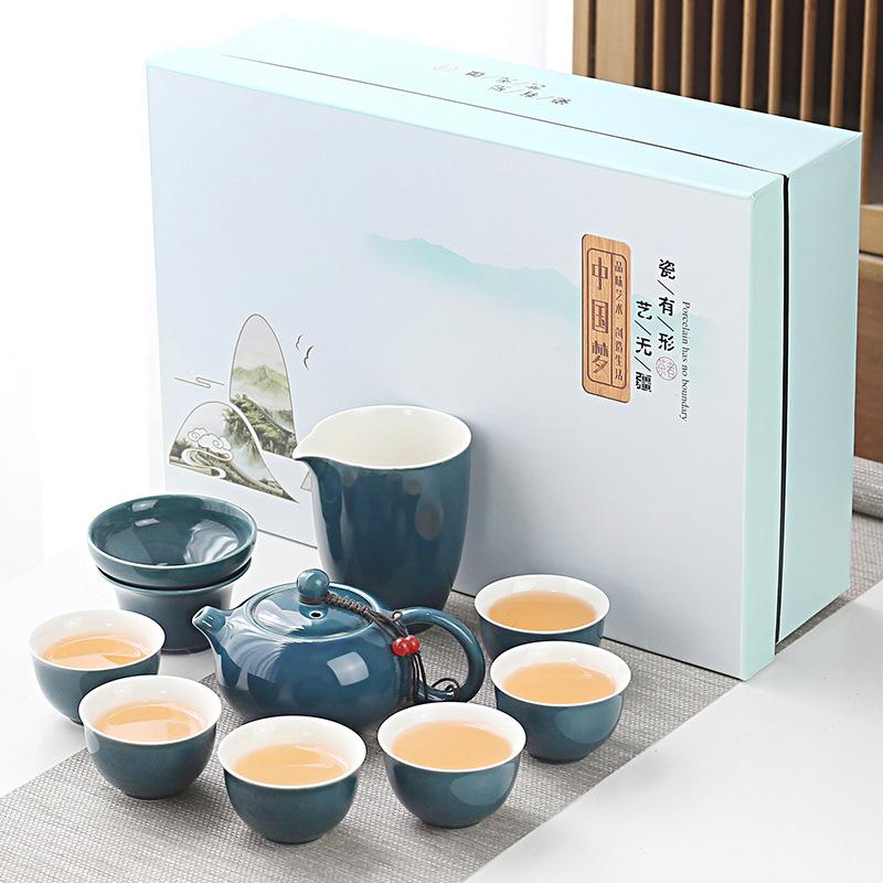Household simple color glaze ceramic kung fu tea set gift box set gift gift