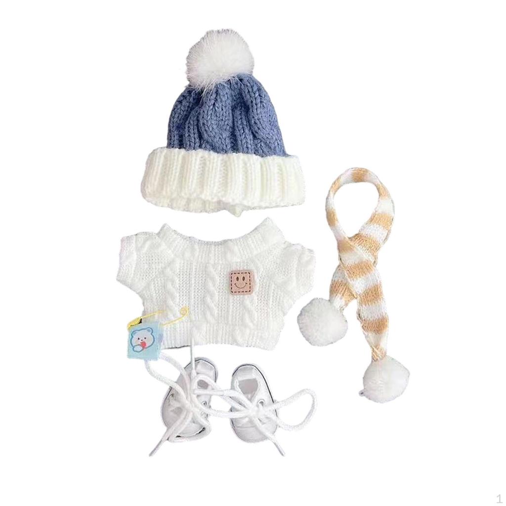 Doll Clothes Sweater Photo Props Detachable Cute Scarf Hat for 6.69inch Green stripe