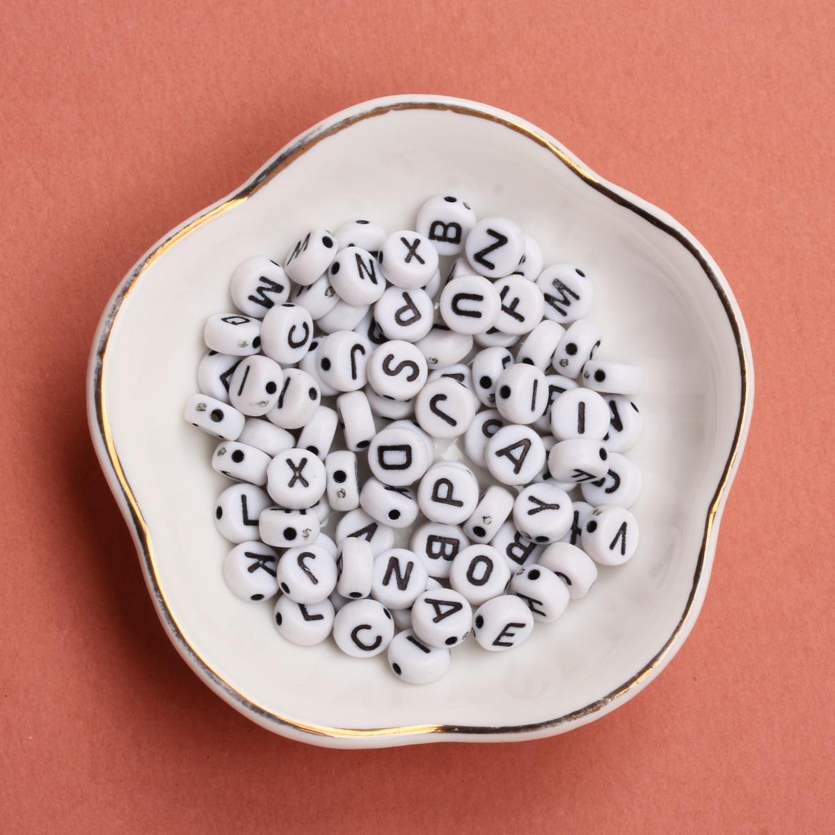 

100 шт., браслет из бусин с буквами для изготовления ювелирных изделий, модные аксессуары ручной работы «сделай сам», А-Я White Black