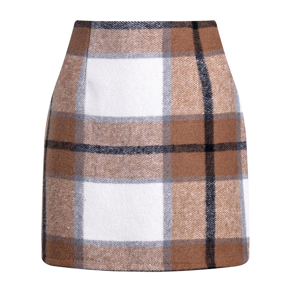 Women's High Waist Plaid Wool Pencil Mini Skirt
