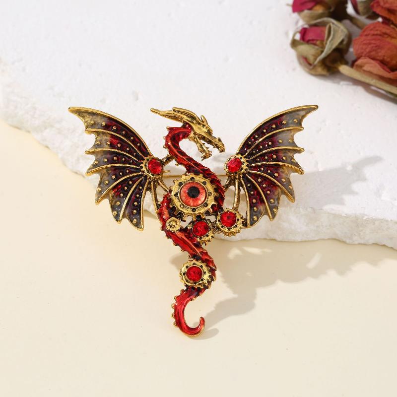 Mechanical Dragon Shaped Enamel Colored Brooch Fantasy Wing Dragon Style Retro Clothing Accessories Badge Jewelry Gift