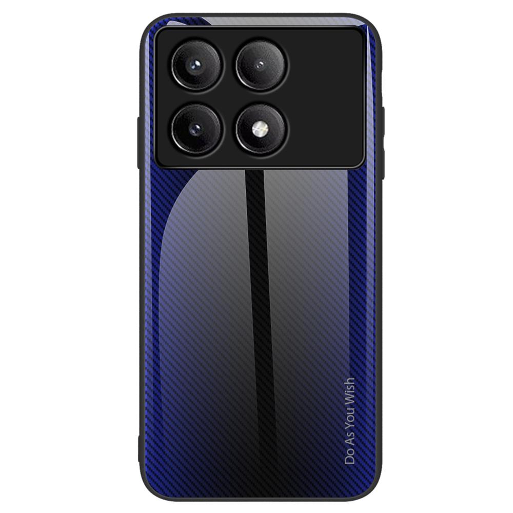 

For Xiaomi Poco F6 Pro 5G/Redmi K70 Pro 5G/K70 5G TPU+Tempered Glass Phone Case Carbon Fiber Texture Mobile Phone Cover Dark Blue
