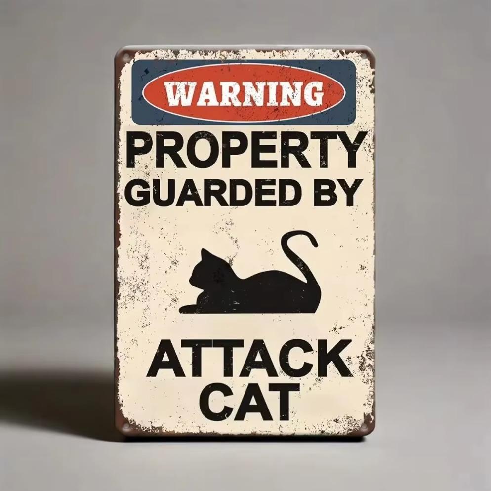 Cat Warning Vintage Metal Plaque Versatile Decor for Yards Rooms 20X30CM