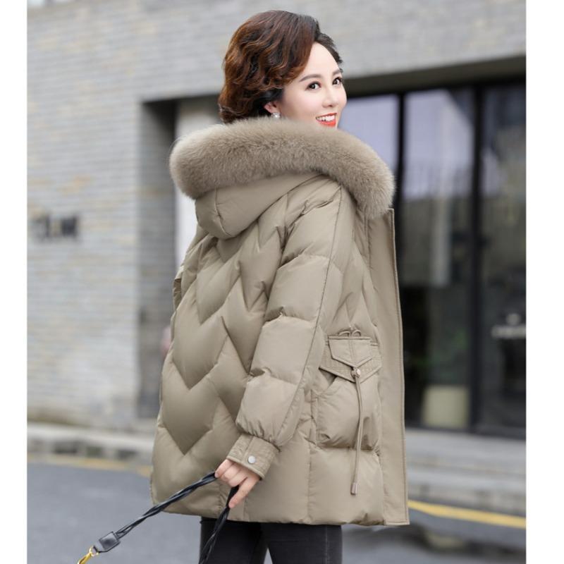 Mom Winter Down Jacket Hooded Thickened Real Fur Collar New Fashion Middle and Old Women Winter Coat