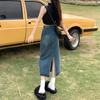 High-Waisted Slit Denim A-Line Skirt - Spring/Autumn Retro Long Skirt