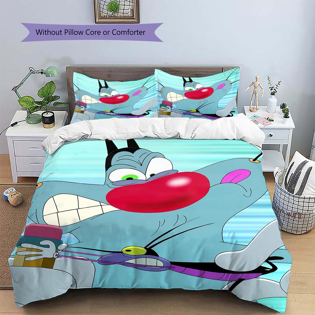 Fat Cat and Xiao Qiang Pattern Bedding Quilt Set Home Decoration Gift (1 * duvet cover + 2 * pillowcase without core)