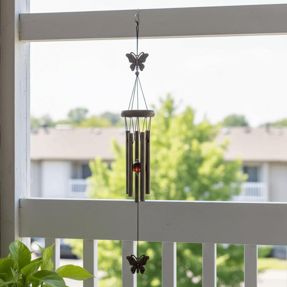 Rustic Style Metal Wind Chimes Butterfly Design Double Fishes Windchime  Patio Decor
