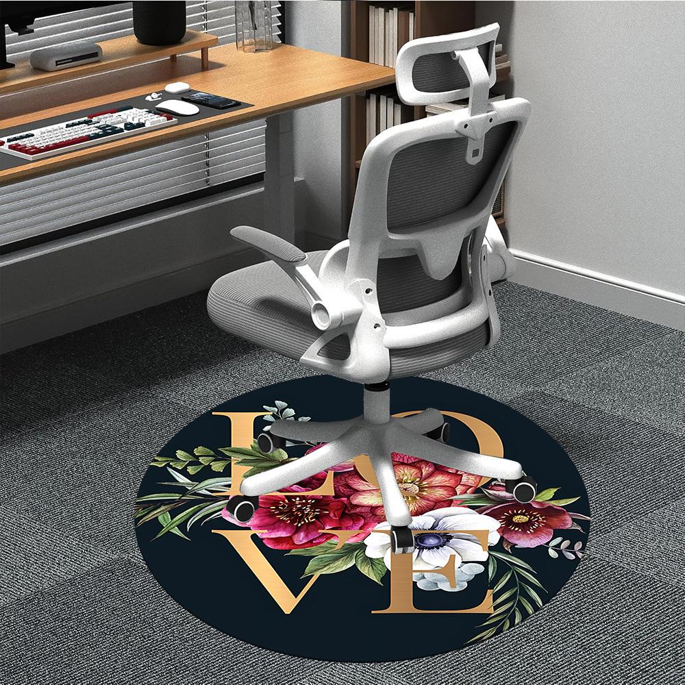 

1PC Floral Love Print Chair Carpet for Office, Indoor Non-Slip Washable Carpet, Soft Comfortable Mat For Office Room yy250930070 80cm by 80cm