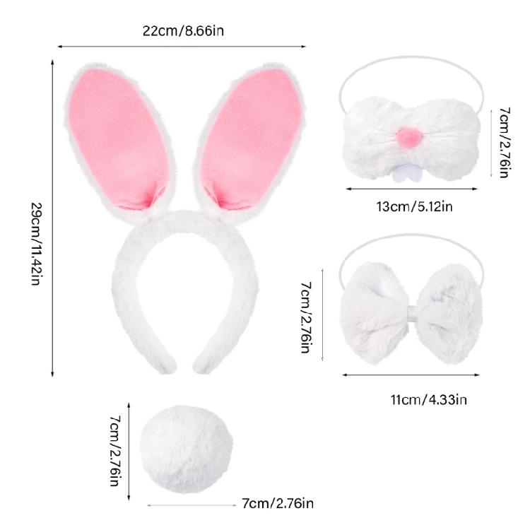 4 Stück Kinder Erwachsene Hasenohren Stirnband Fliege Nase Hasenschwanz Osterhasen Kostümset für Halloween Cosplay Party