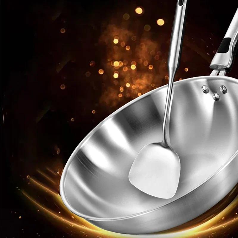 32cm Fume-free Non-stick Pan Wok 304 Stainless Steel Frying Pan with Glass Cover Household Uncoated Wok Cooker Gas Suitable