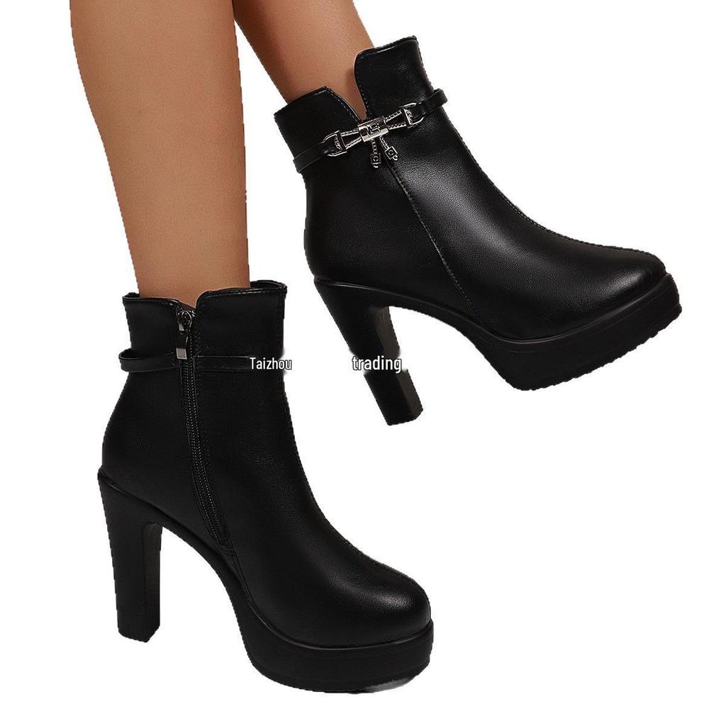 Plus Size Rhinestone Stiletto Martin Boots - European & American Style for Autumn/Winter