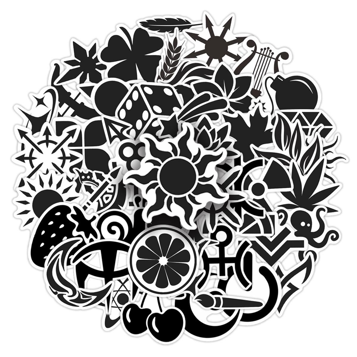 50-Sheet Black & White Totem Creative Kids Stickers for Stationery & DIY Notebook Decoration No