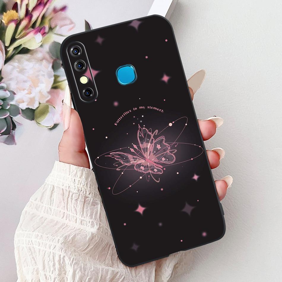 For Infinix Hot 8 Phone Case Hot 8 Lite Hot8 X650 X650C X650B X650D Elegant Floral Cat Pattern Black Silicone Soft TPU Cases