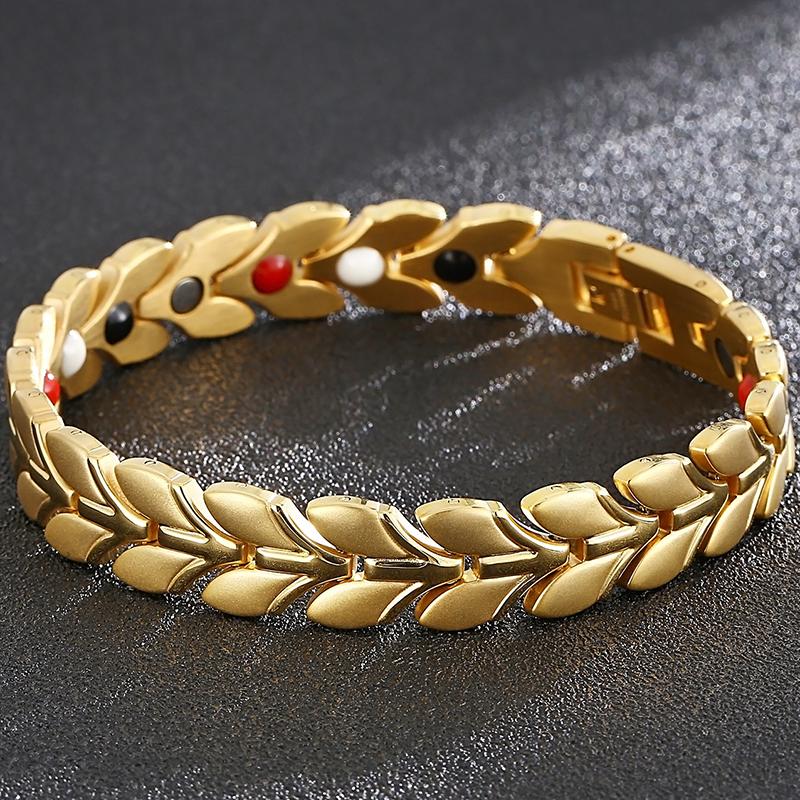 4 In 1 Therapeutic Magnetic Man Bracelet Hand Band for Men Gold Color Stainless Steel Men's Bangle Birthday Gift for Father Boys