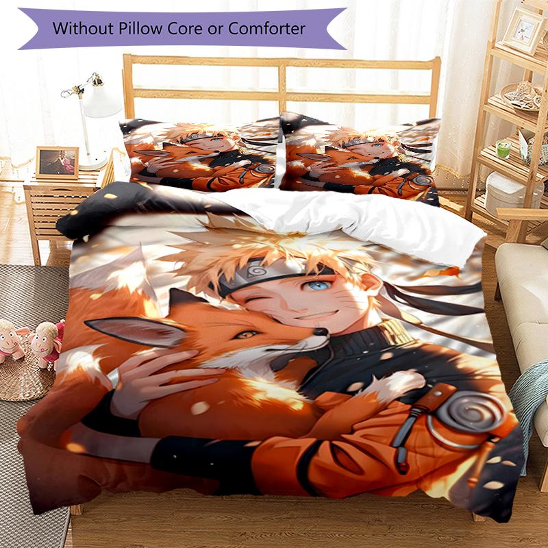 3pcs NARUTO Design Cover Set - HD Printed Bedding with 1 Cover and 2 Pillowcases - Perfect for Home and Dorm Decor