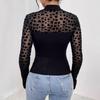 Spring Mesh Patchwork Long Sleeve Slim Base Layer T Shirt Top Women Fashion Daily Basic Office Lady Casual Slim Fit Ladies Elegant Top