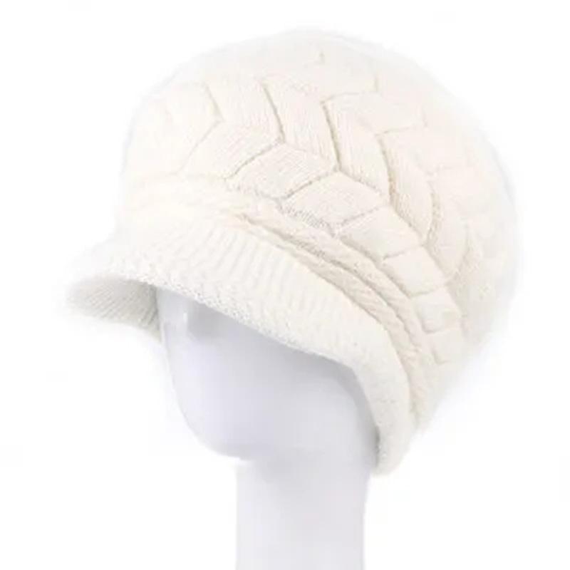 

Жіноча зимова шапка з плюшевою хутряною підкладкою, що зберігає тепло, модна в язана шапка з кролячого хутра для жінки, вулична вітрозахисна шапка 55cm-58cm білий