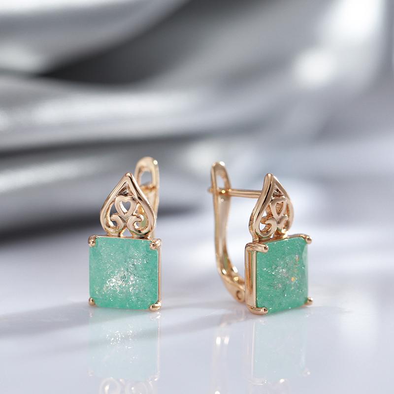 New Emerald Square Cut Zircon Drop Earrings For Women Luxury Natural Zircon With Rose Gold Earrings Wedding Jewelry