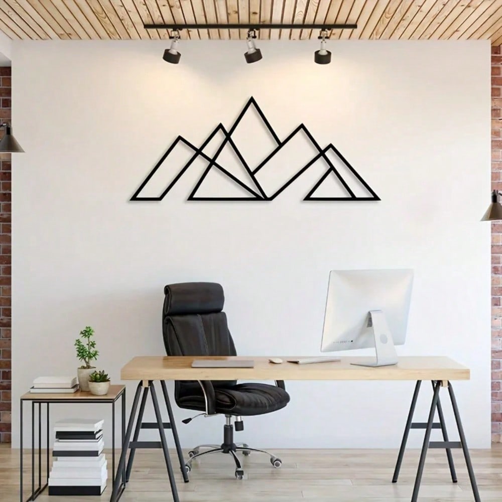 1pc Geometric Mountains Aluminum Composite Wall Art, Rustproof Home Decor Metal Wall Hanging for Living Room