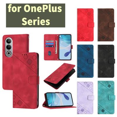 Fashionable Geometric-Patterned Wrist-Strap PU Leather Phone Wallet Case for OnePlus 8T,9R,10R,11R,Ace,Nord 2 5G,Nord 3,4,CE2,CE4,Nord N10,N20,N30...