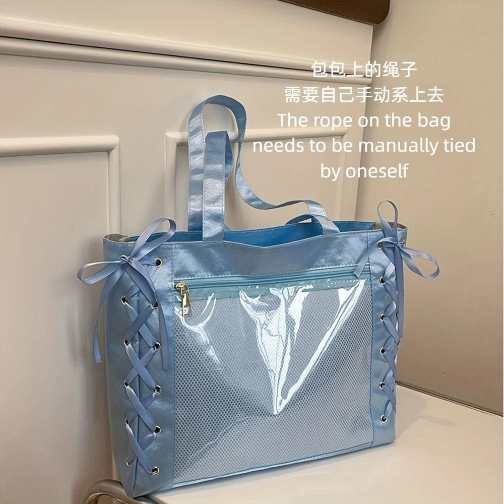 Large Capacity Japanese JK Ribbon Bag Bow Ribbon Transparent Shoulder Bag  Commuting Use