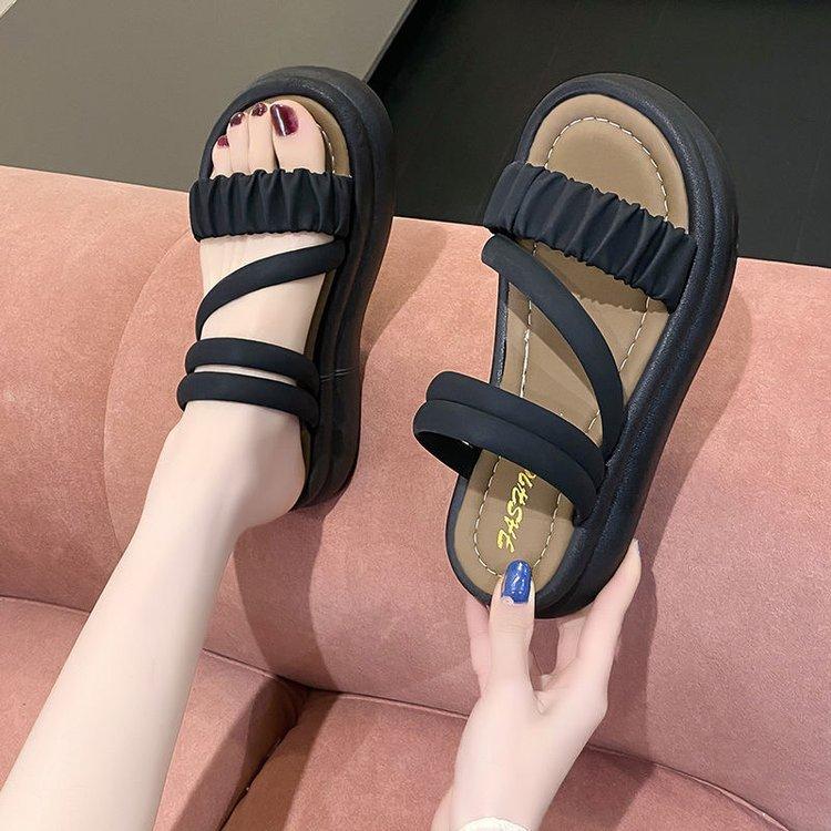 

Two wear with skirt slippers women s summer new thick-soled muffin soft-soled beach sandals 35 чорний