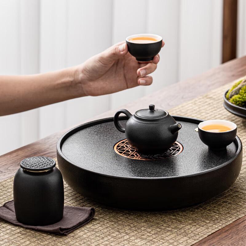 Gold Inlaid Jade Black Pottery Tea Set