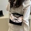 New Lace Plaid Patchwork Handbag French Bow Underarm Bag Small Versatile Cute Sweet Canvas Shoulder Bag Fashion Crossbody Bag
