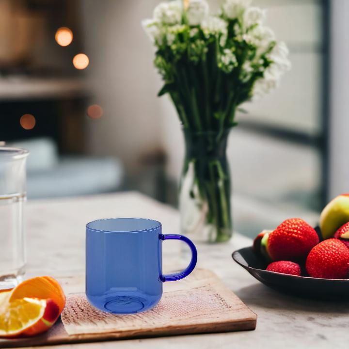 GLASS MUG FOR COFFEE AND TEA 310 Ml. 8.7 Cm BLUE
