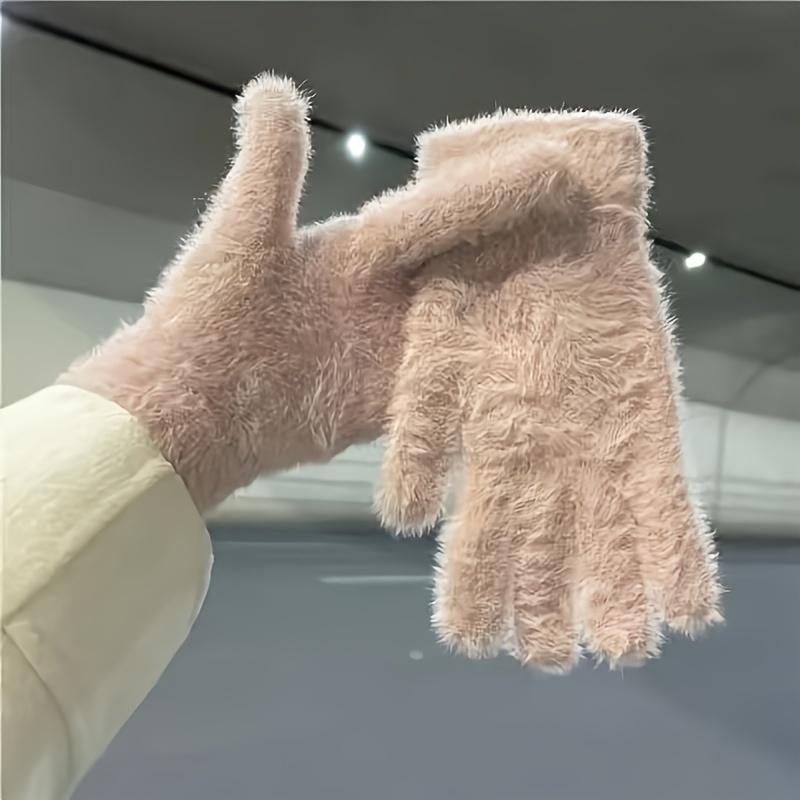 Warm Full-Finger Cozy Plush Winter Gloves for Women - Stretchy Touchscreen Compatible Mittens In Solid Colors