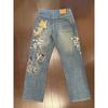 Used Super Rare 5 Pocket Karaku-Tamashii Embroidered Denim Carp X Cherry Blossom Japanese Pattern Jeans