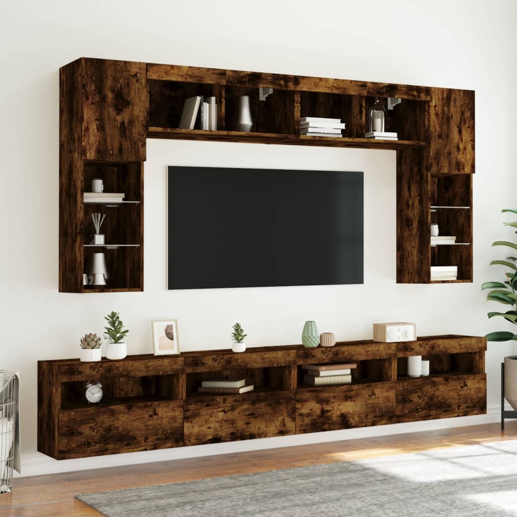 Vidaxl Ścienne Szafki Tv Z Led, 2 Szt., Przydymiony Dąb, 60X30X40 Cm