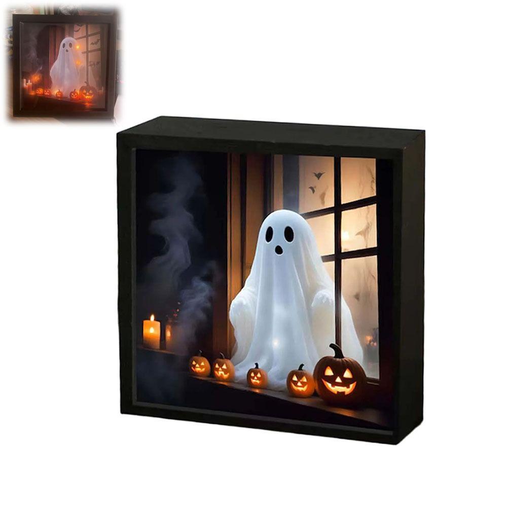LED Halloween Night Light Wooden Ghost Painting Frame Lamp New Desktop Decor Ornaments  Gifts