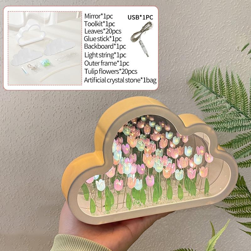 DIY Cloud Lalele LED Lumină de noapte Creativă Marea de Flori Lampă de noapte Oglindă Lămpi de masă Lumină atmosferă Cadou de aniversare Decor acasă