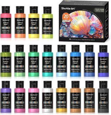 Shuttle Art Acrylfarbe, Chamäleonfarbe, 20-Farben-Set, Regenbogenfarbe, Perlenfarbe, Glitzer-Iridescence, schnelltrocknend, wasserfest, langlebig, 60 ml,
