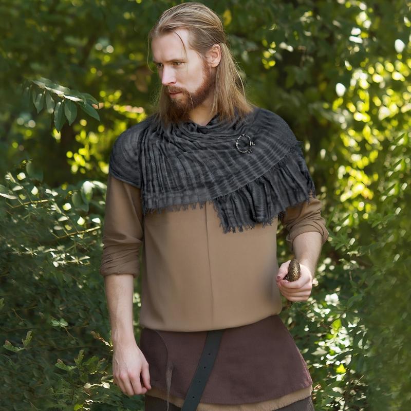 Rogue Cowl Scarf Medieval Cloak Cape Renaissances Costume Accessories Hooded Shawl with Vikinges Brooch for Halloween