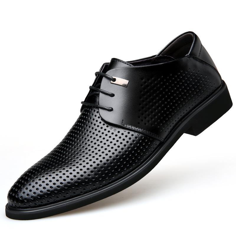 Men's Large Size Breathable Cowhide Leather Formal Shoes, Sizes 45-46, Lace-Up Casual Business Style.