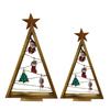 2Pcs Wooden Christmas Tree Ornament with LED Light Farmhouse Rustic Glowing Xmas Tree Table Sign Home Office Desktop Triangle Decoration