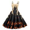 Women's Sleeveless Casual Dress Halloween Print Round Neck Vintage Style Spaghetti Strap Midi Dress for Daily Wear and Seasonal Events